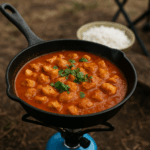 Chicken Garam Masala simrer i gryden over campingblus – nem og smagfuld campingmad i én gryde.