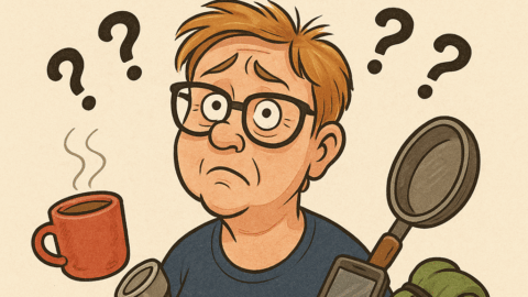 Karikaturtegning af ting jeg ikke vil undvære på camping
