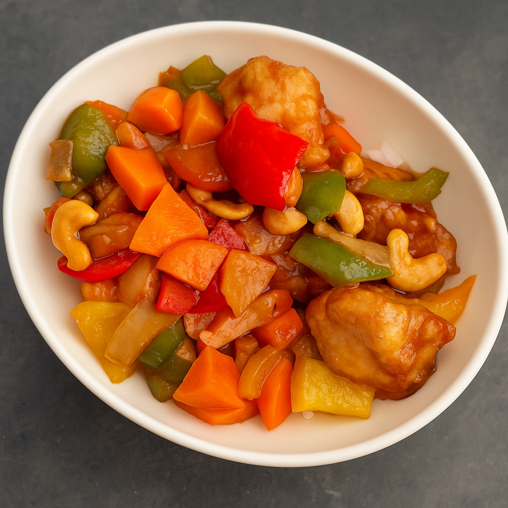 Chicken cashew opskrift med sprød kylling, cashewnødder og farverige grøntsager — perfekt nem campingmad